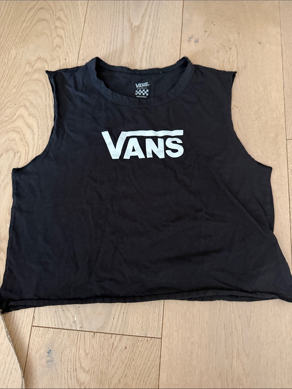 Vans Black Cropped Muscle Tank with White Logo